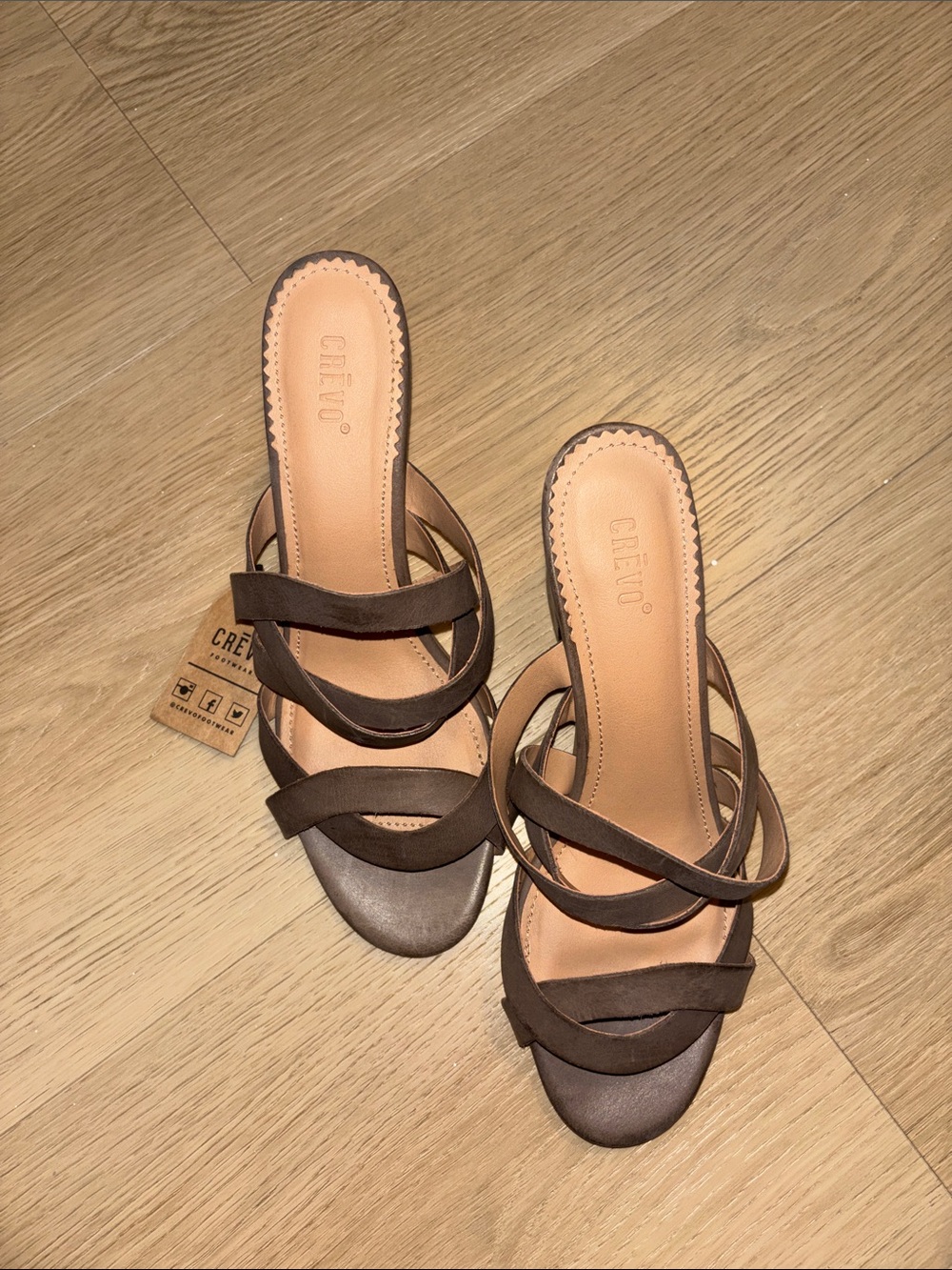 Crevo Brown Multi-Strap Slide Mules